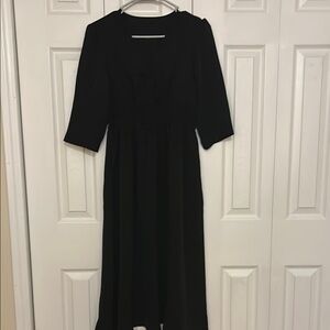 Cupshe Black V-Neck 3/4 Sleeve Sundress
